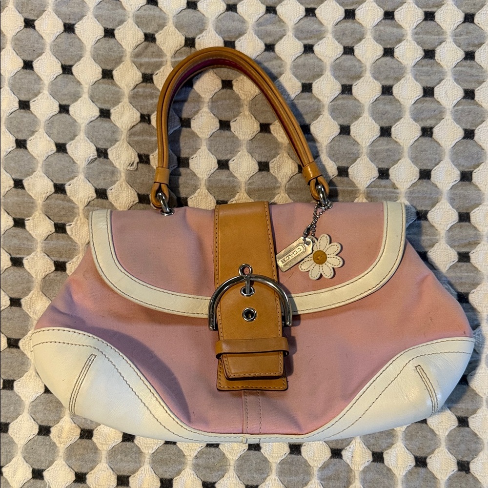 Coach Pink and Tan Shoulder Bag with Cream Trim